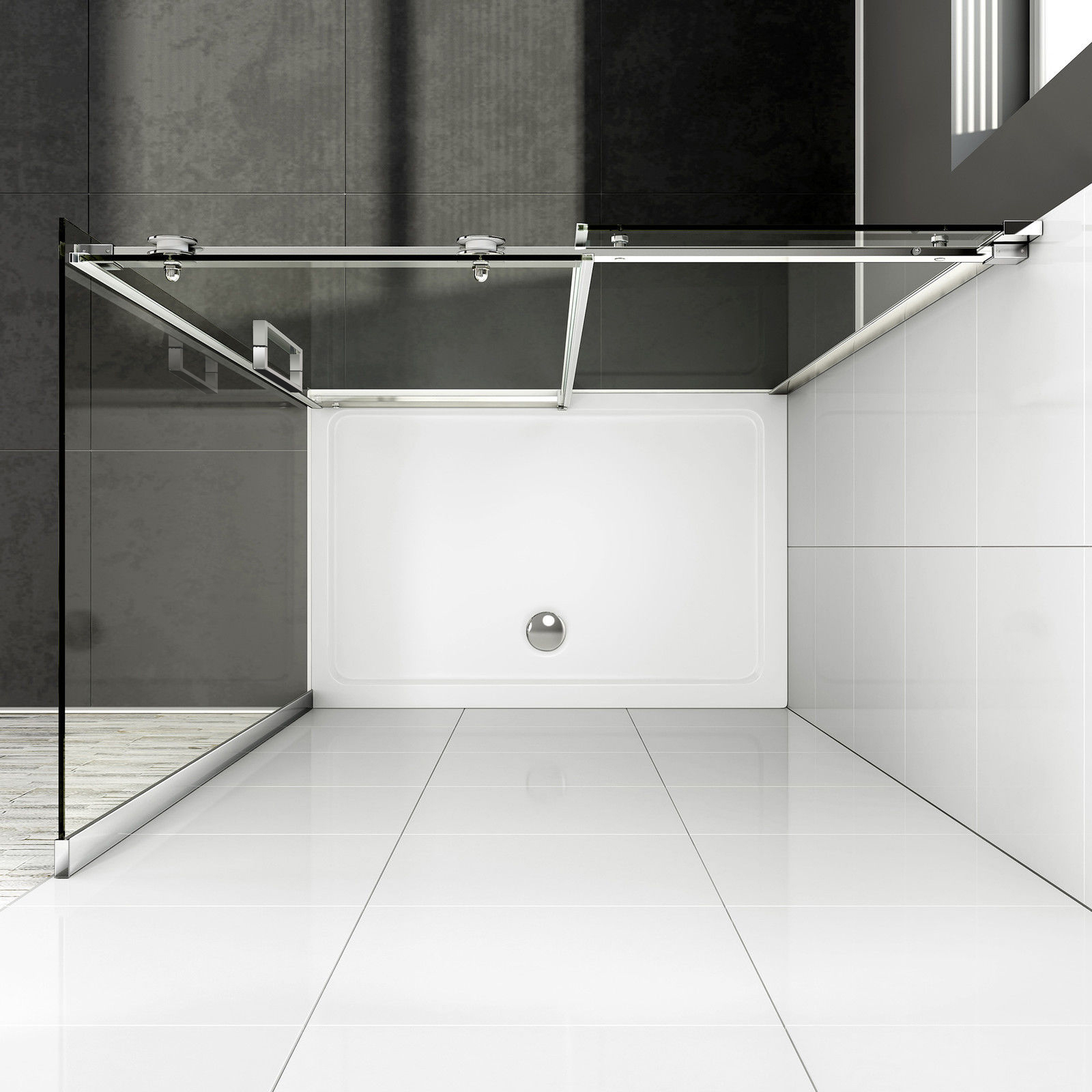 Frameless Shower Screen Wall to Wall Sliding Shower Door Stainless Steel SS304 eBay